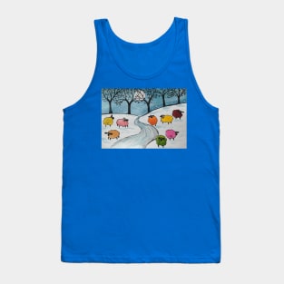 Quirky Colourful Sheep in the Snow Tank Top